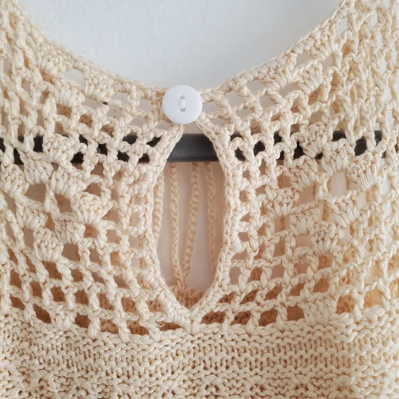 SHEIN Cream Crochet Knit Fringe Boho Tank Top - Picture 8 of 10